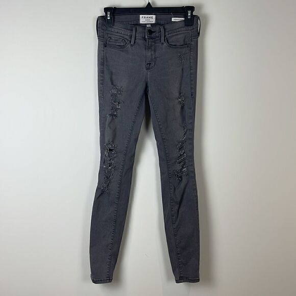 𝅺FRAME Denim Le Skinny de Jeanne Grey Shred - Picture 3 of 13